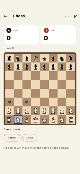 A chess game on a wooden board inside the Braggster app