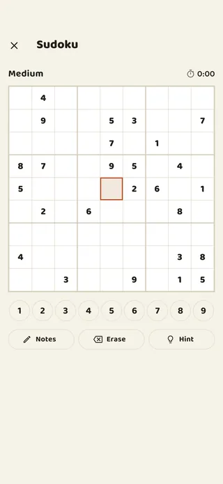 A sudoku board being played inside the Braggster app