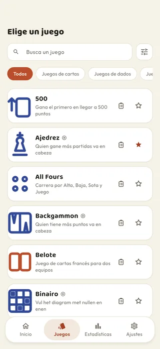 La lista de juegos de Braggster, con buscador y filtros por categoría
