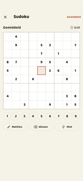 Een sudoku die in de Braggster-app gespeeld wordt