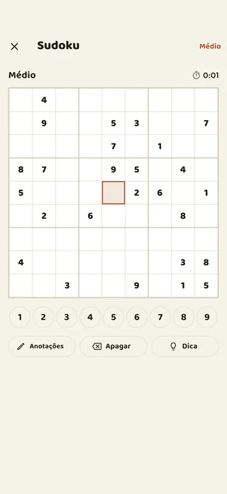 Um sudoku sendo jogado dentro do app Braggster